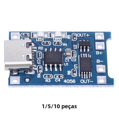 Imagem de Módulo Carregador Portátil TP4056 Para Baterias De Lítio 1A Tipo C Micro USB 4.5V-5V