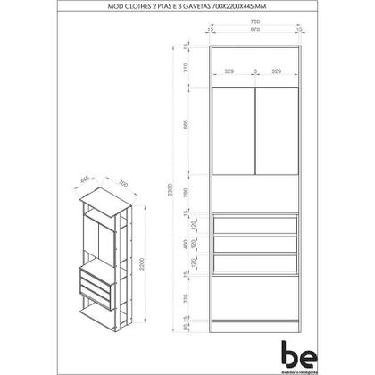 Imagem de Módulo Closet 2 Portas e 3 Gavetas Be Mobiliario