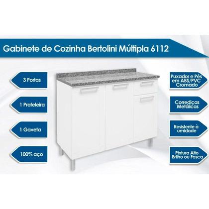 Imagem de Módulo Cozinha Bertolini Múltipla Balcão 6112 3 Portas 1 Gaveta c/ Tampo Branco