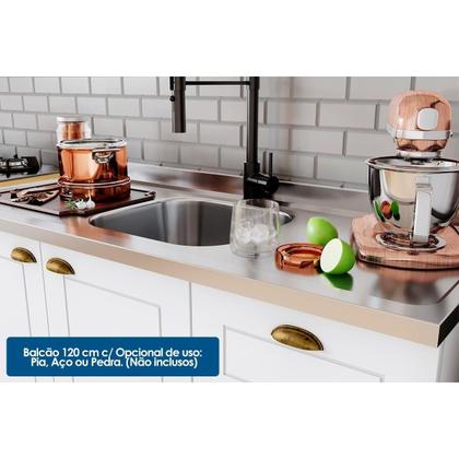 Imagem de Módulo Cozinha Henn Americana Balcão 2 Portas e 3 Gavetas p/ Pia 120cm S/tampo Branco