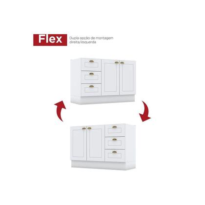 Imagem de Módulo Cozinha Henn Americana Balcão 2 Portas e 3 Gavetas p/ Pia 120cm S/tampo Branco