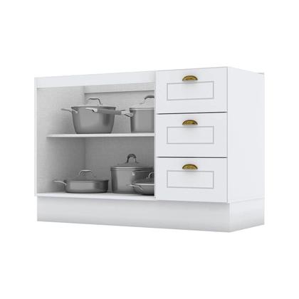 Imagem de Módulo Cozinha Henn Americana Balcão 2 Portas e 3 Gavetas p/ Pia 120cm S/tampo Branco