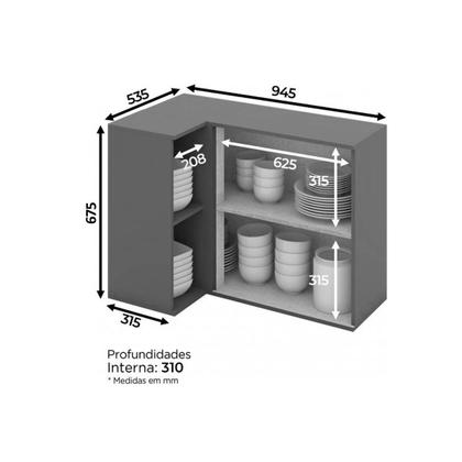 Imagem de Módulo Cozinha Henn Connect Armário Canto Reto c/ 1 Porta Duna/Cristal