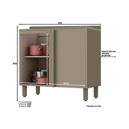 Imagem de Módulo Cozinha Henn Connect Balcão Canto Reto 1 Porta c/Tampo Duna/Cristal