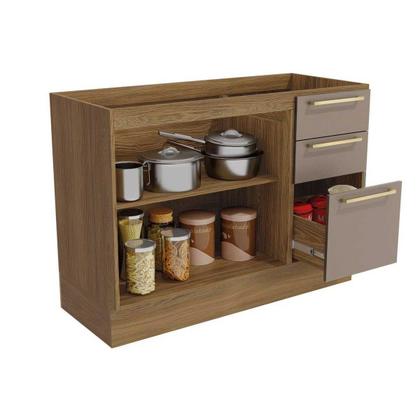 Imagem de Módulo Cozinha Kappesberg Botanic Balcão Botanic M624 c/3 Gavetas e 2 Portas c/Tampo 120cm Nogueira/Oliva/Nogueira - Kappesberg
