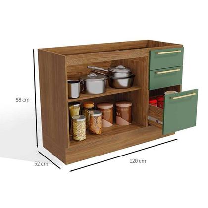 Imagem de Módulo Cozinha Kappesberg Botanic Balcão Botanic M624 c/3 Gavetas e 2 Portas c/Tampo 120cm Nogueira/Oliva/Nogueira - Kappesberg