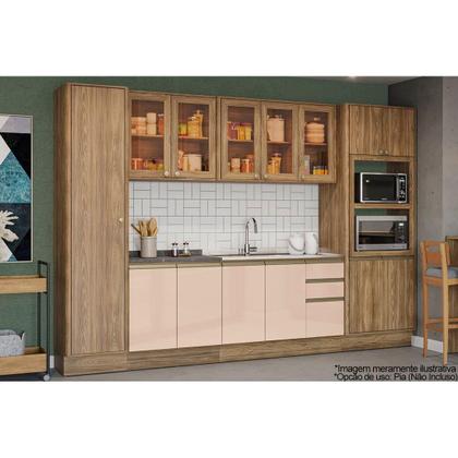 Imagem de Módulo Cozinha Kappesberg Curve Balcão p/ Pia Curve N626 c/ 2 Portas e 3 Gavetas s/Tampo 120 cm Nogueira/Macadamia-Kappesberg