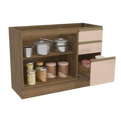 Imagem de Módulo Cozinha Kappesberg Curve Balcão p/ Pia Curve N626 c/ 2 Portas e 3 Gavetas s/Tampo 120 cm Nogueira/Macadamia-Kappesberg