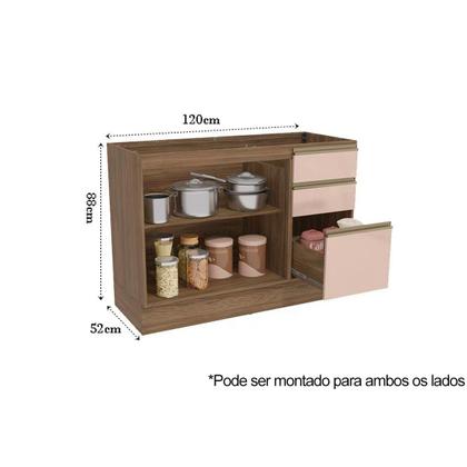 Imagem de Módulo Cozinha Kappesberg Curve Balcão p/ Pia Curve N626 c/ 2 Portas e 3 Gavetas s/Tampo 120 cm Nogueira/Macadamia-Kappesberg