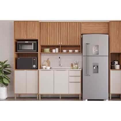 Imagem de Módulo Cozinha MGM Divina Paneleiro Torre Quente c/ 4 Portas e 2 Nichos p/ Forno 70cm Freijo/Off White-MGM