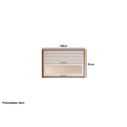 Imagem de Módulo Cozinha MGM Eloise Armário c/ 2 Portas Basculante c/ Vidro Reflecta 120cm Cinamomo/Platina-MGM