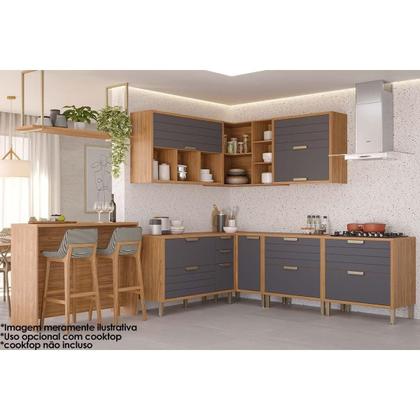 Imagem de Módulo Cozinha MGM Eloise Balcão c/ Tampo c/ 1 Gaveta e 1 Porta Basculante Riscada 80 cm Cinamomo/Off White-MGM