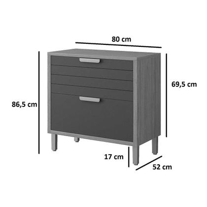 Imagem de Módulo Cozinha MGM Eloise Balcão c/ Tampo c/ 1 Gaveta e 1 Porta Basculante Riscada 80 cm Cinamomo/Platina-MGM