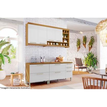 Imagem de Módulo Cozinha Nesher Burguesa Balcão Premium 2 Portas e 3 Gavetas c/ Tampo Freijo/Grafite