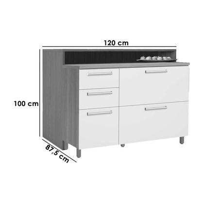 Imagem de Módulo Cozinha Nesher Burguesa c/ 2 Portas e 3 Gavetas 120cm Freijo/Grafite-Nesher