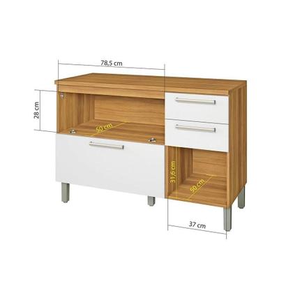 Imagem de Módulo Cozinha Nesher Burguesa c/ 2 Portas e 3 Gavetas 120cm Freijo/Grafite-Nesher