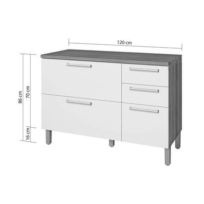 Imagem de Módulo Cozinha Nesher Burguesa c/ 3 Portas e 4 Gavetas Freijó/Branco-Nesher