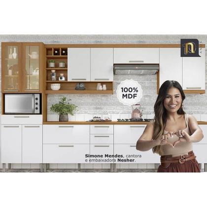 Imagem de Módulo Cozinha Nesher Burguesa c/ 3 Portas e 4 Gavetas Freijó/Branco-Nesher