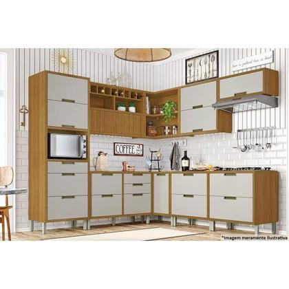 Imagem de Módulo Cozinha Nesher Imperatriz Armário 1 Porta Basculante c/ Adega e Nicho Ripado 120cm Freijó-Nesher