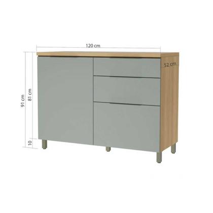 Imagem de Módulo Cozinha Nesher Marquesa Balcão p/Pia 1 Porta e 3 Gaveta c/ Tampo 120cm Branca/Nature - Nesher