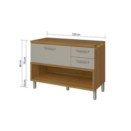 Imagem de Módulo Cozinha Nesher Princesa Balcão 1 Porta e 2 Gavetas c/ Tampo Freijo/Grafite