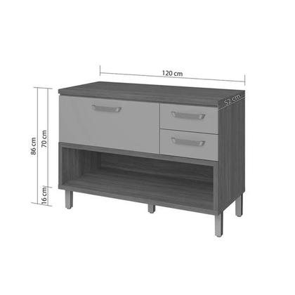 Imagem de Módulo Cozinha Nesher Princesa c/ 2 Portas e 3 Gavetas 200cm Freijo/Grafite-Nesher