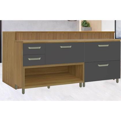 Imagem de Módulo Cozinha Nesher Princesa c/ 2 Portas e 3 Gavetas 200cm Freijo/Grafite-Nesher