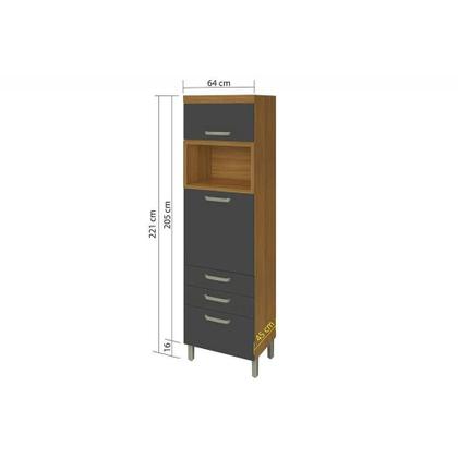 Imagem de Módulo Cozinha Nesher Princesa Paneleiro Torre Quente 1Forno c/2Ptas e 3Gavs 64cm Freijo/Grafite-Nesher