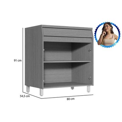 Imagem de Módulo Cozinha Nesher Simone Mendes Balcão c/ Tampo Simone Mendes c/ 2 Portas e 1 Gaveta 80cm Carvalho/Cinza-Nesher