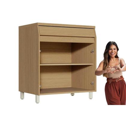 Imagem de Módulo Cozinha Nesher Simone Mendes Balcão c/ Tampo Simone Mendes c/ 2 Portas e 1 Gaveta 80cm Carvalho/Cinza-Nesher