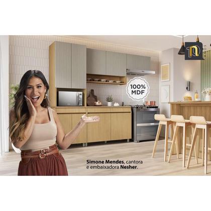 Imagem de Módulo Cozinha Nesher Simone Mendes Balcão c/ Tampo Simone Mendes c/ 2 Portas e 2 Gavetas 120cm Carvalho/Cinza-Nesher