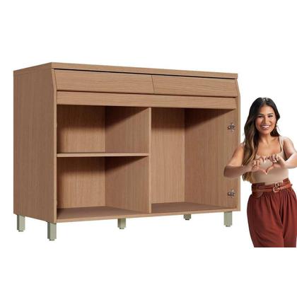 Imagem de Módulo Cozinha Nesher Simone Mendes Balcão c/ Tampo Simone Mendes c/ 2 Portas e 2 Gavetas 120cm Carvalho/Cinza-Nesher