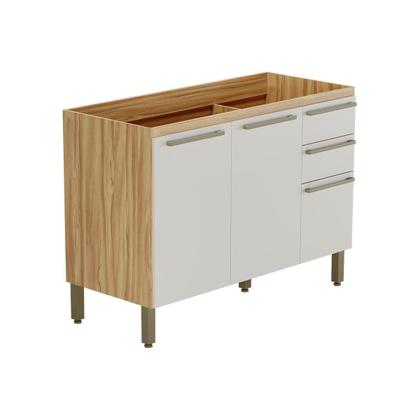 Imagem de Módulo Cozinha Ronipa Nápoli Prime Balcão p/ Pia 3 Portas e 2 Gavetas s/Tampo 120cm Amendoa/Off White-Ronipa