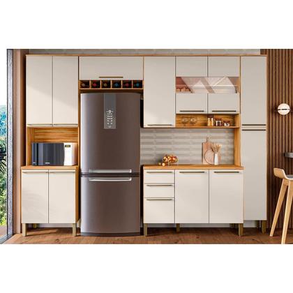 Imagem de Módulo Cozinha Ronipa Nápoli Prime Balcão p/ Pia 3 Portas e 2 Gavetas s/Tampo 120cm Amendoa/Off White-Ronipa