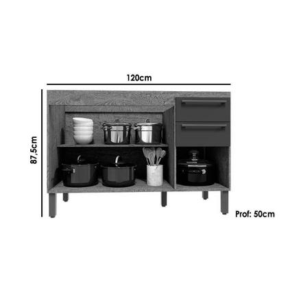 Imagem de Módulo Cozinha Ronipa Nápoli Prime Balcão p/ Pia 3 Portas e 2 Gavetas s/Tampo 120cm Amendoa/Off White-Ronipa