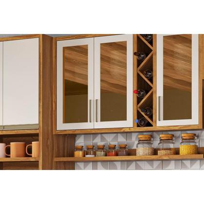 Imagem de Módulo Cozinha Ronipa Tempranillo Tempranillo 16 Peças (6Aéreos+5Balcões+1Cristaleira+1TorreQuente+3Complementos) C16P80 Amendoa/Off White - Ronipa