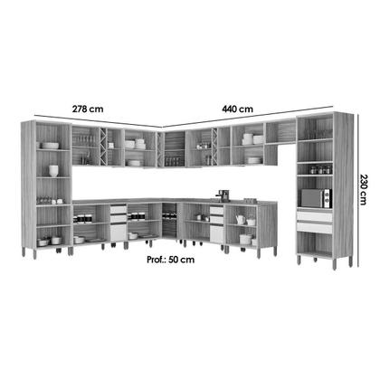 Imagem de Módulo Cozinha Ronipa Tempranillo Tempranillo 16 Peças (6Aéreos+5Balcões+1Cristaleira+1TorreQuente+3Complementos) C16P80 Amendoa/Off White - Ronipa