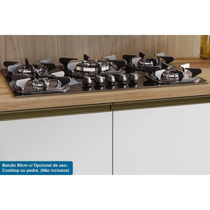 Imagem de Módulo Cozinha Ronipa Tempranillo Tempranillo 16 Peças (6Aéreos+5Balcões+1Cristaleira+1TorreQuente+3Complementos) C16P80 Amendoa/Off White - Ronipa