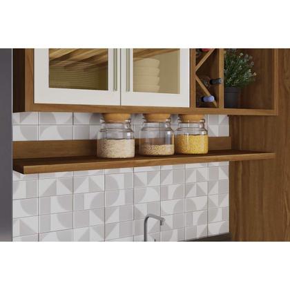 Imagem de Módulo Cozinha Ronipa Tempranillo Tempranillo 16 Peças (6Aéreos+5Balcões+1Cristaleira+1TorreQuente+3Complementos) C16P80 Amendoa/Off White - Ronipa