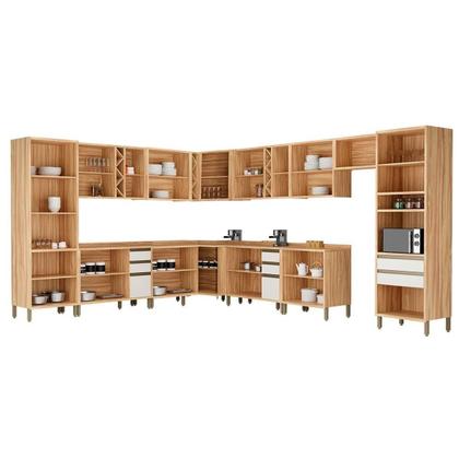 Imagem de Módulo Cozinha Ronipa Tempranillo Tempranillo 16 Peças (6Aéreos+5Balcões+1Cristaleira+1TorreQuente+3Complementos) C16P80 Amendoa/Off White - Ronipa