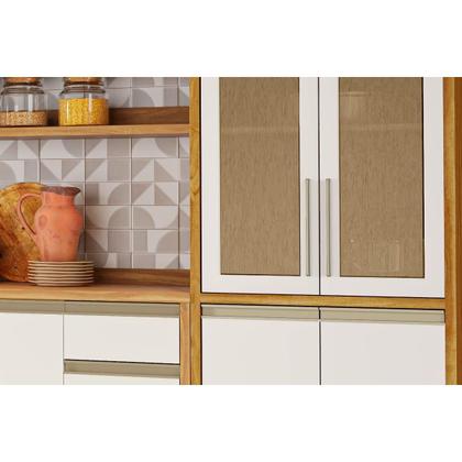 Imagem de Módulo Cozinha Ronipa Tempranillo Tempranillo 16 Peças (6Aéreos+5Balcões+1Cristaleira+1TorreQuente+3Complementos) C16P80 Amendoa/Off White - Ronipa