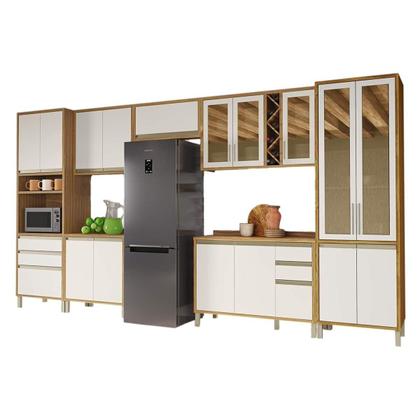 Imagem de Módulo Cozinha Ronipa Tempranillo Tempranillo 7 Peças (3Aéreos+2Balcões+1Paneleiro+1TorreQuente) C7P84 Amendoa/Off White - Ronipa