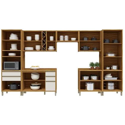 Imagem de Módulo Cozinha Ronipa Tempranillo Tempranillo 7 Peças (3Aéreos+2Balcões+1Paneleiro+1TorreQuente) C7P84 Amendoa/Off White - Ronipa