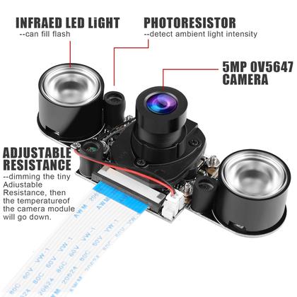 Imagem de Módulo de câmera MakerFocus Raspberry Pi 4B 5MP OV5647 com IR-CUT