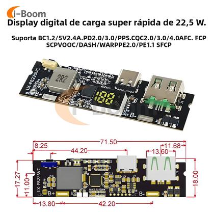 Imagem de Módulo De Carregamento Rápido De 22.5W 2-Vias DIY Placa Mãe Com Display Digital Porta USB Tipo-C