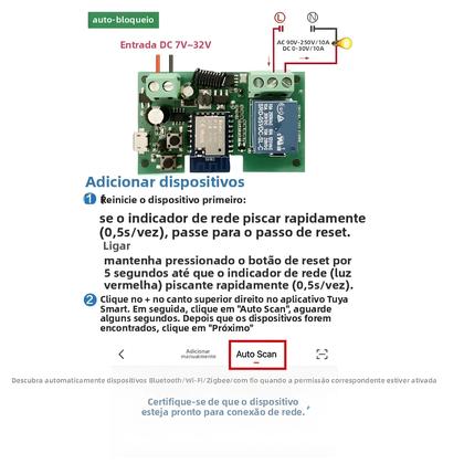 Imagem de Módulo De Controle Remoto Sem Fio Inteligente WiFi Tuya DC7-32V AC85-250V 2200W Receptor RF Relé 10A
