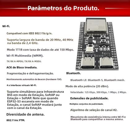 Imagem de Módulo De Desenvolvimento ESP32-S3 Wifi Bluetooth 44 Pinos Tipo-C 16MB Flash 8M PSRAM Para Arduino