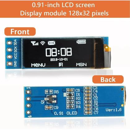 Imagem de Módulo De Display OLED I2C Branco 128x32 Pixels 0.91 Polegadas Para Arduino Raspberry Pi Mini Tela