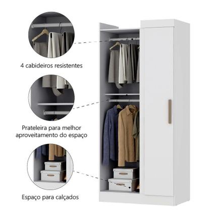 Imagem de Modulo De Guarda Roupas Canto Para Quarto Madrid Maxel Branco