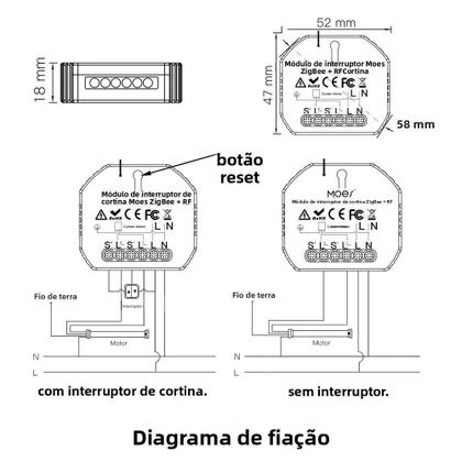 Imagem de Módulo De Interruptor De Cortina Inteligente ZigBee RF433 Para Persianas Motorizadas 2MQTT Smart